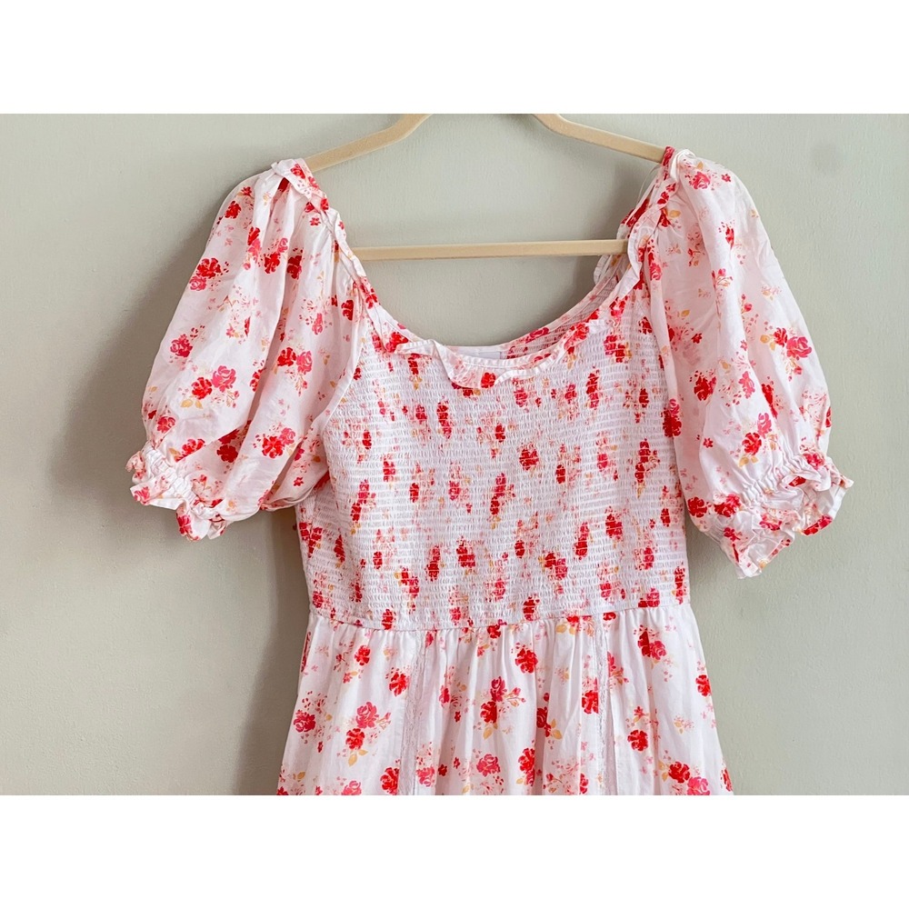LoveShackFancy Dress Small Smocked Midi Puff Sleeve Pink Cottage Shabby Chic - Picture 3 of 14